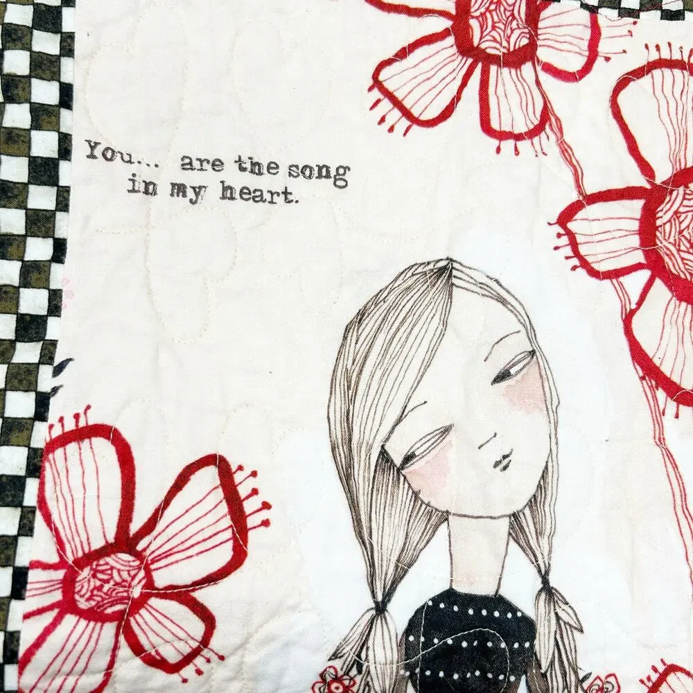 Love is Spoken Here Mother‎ Daughter Floral Girl Quote Checkered Fabric Wall Art